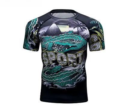 Men's Fitness Sportswear Short Sleeve Creative Printing Taekwondo Training Compression Shirt Sports Running Men's Round Neck