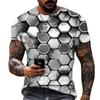 Men's Personalized Honeycomb Shaped 3D Digital Printed Casual Short Sleeved Top T-shirt