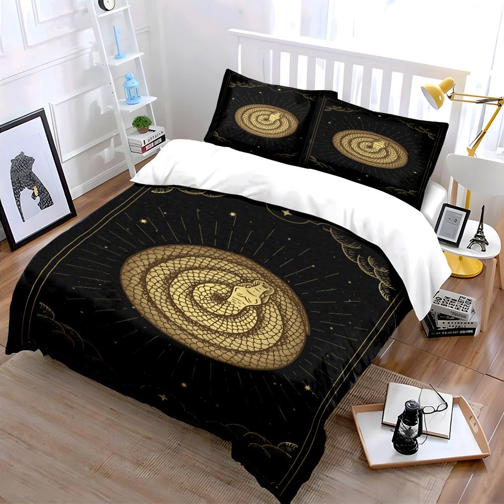Golden Snake and Stars Pattern Bedding Set Bedding set (1 duvet cover, 2 pillowcases, duvet not included)