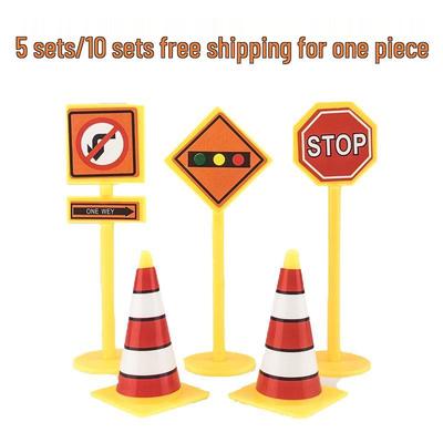 Plastic Traffic Cone & Construction Vehicle Cake Topper Set with Traffic Light, Excavator, and Roadblock Accessories.