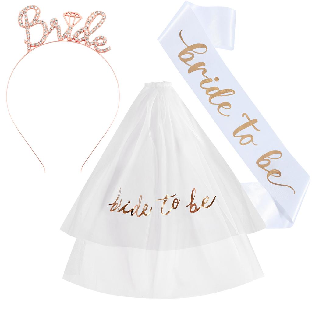 New Bachelorette Party Bridal Veil Headband Set Bride To Be Wedding Essential Prom Strap Crown