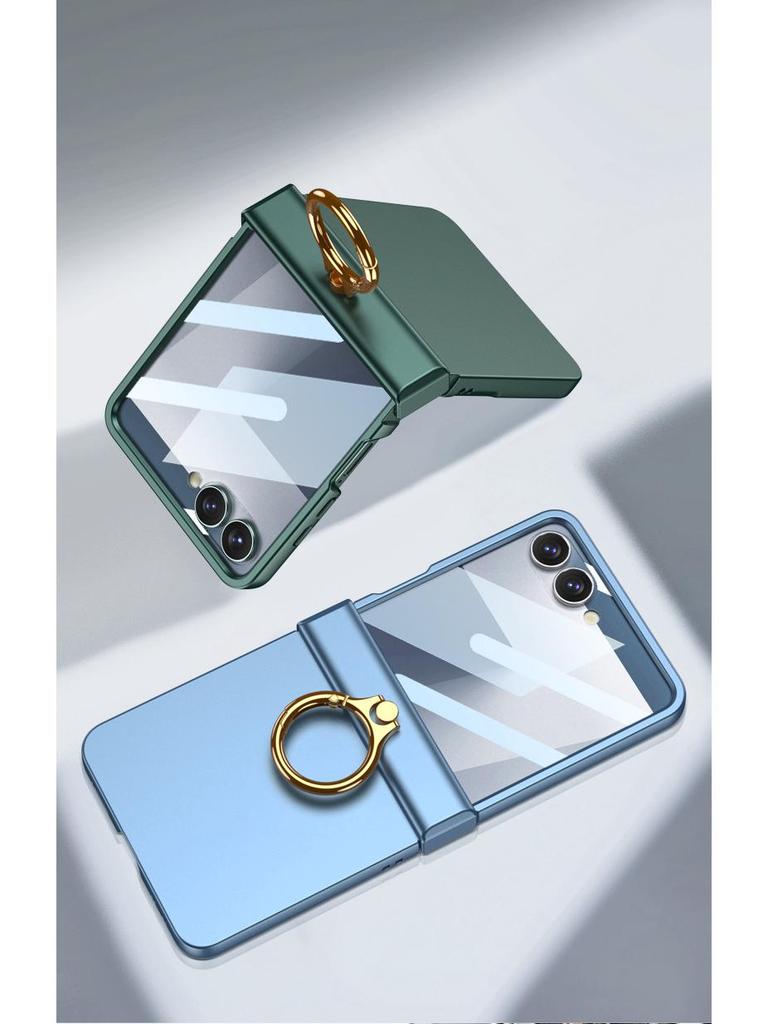 Samsung Z Flip7 Full-Cover Solid Color Case with Hinge Protection and Built-In Ring Stand