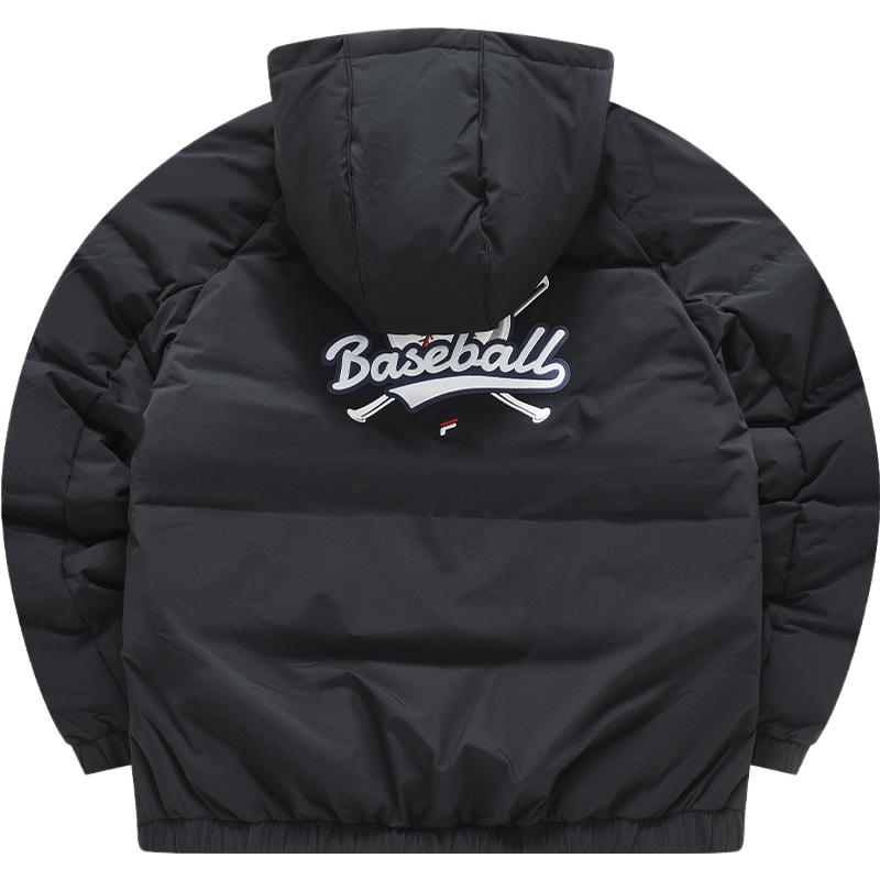 Fila Fusion QR Print Casual Warm Loose Hooded Jacket Bread Down Coat Men Outerwear Black T11M346904F-BK