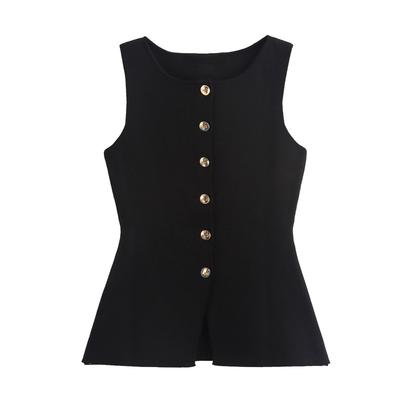 Women's Fashion Solid Color Commuting Button Vest Vest Top