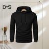 Men Fall Winter Hoodie Solid Color Drawstring Long Sleeves Jacquard Design Hooded Elastic Cuff And Hem Thin Daily Wear Casual Sport Top
