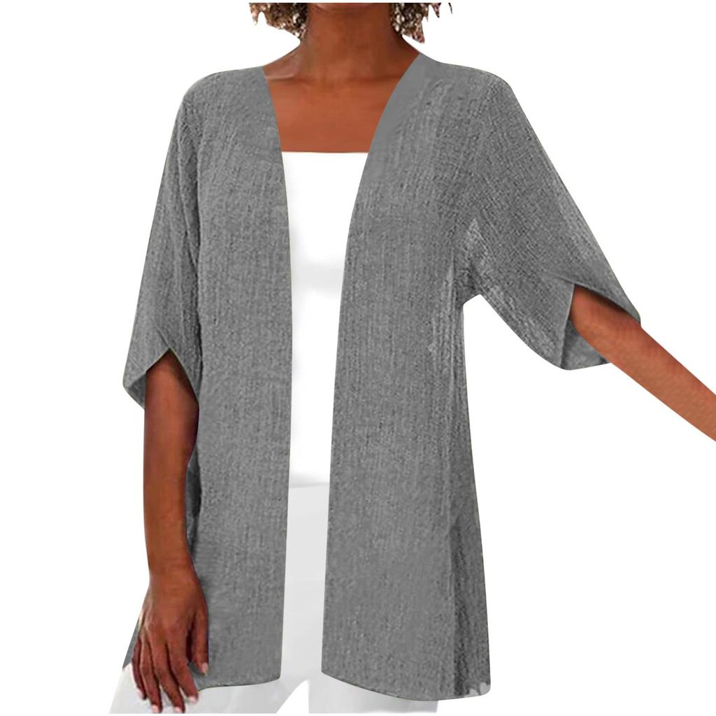 Women's Summer Cardigans Plus Size Short Sleeve Half Loose Cover Up Open Front Stretch Blouse Wrap Outwear Top