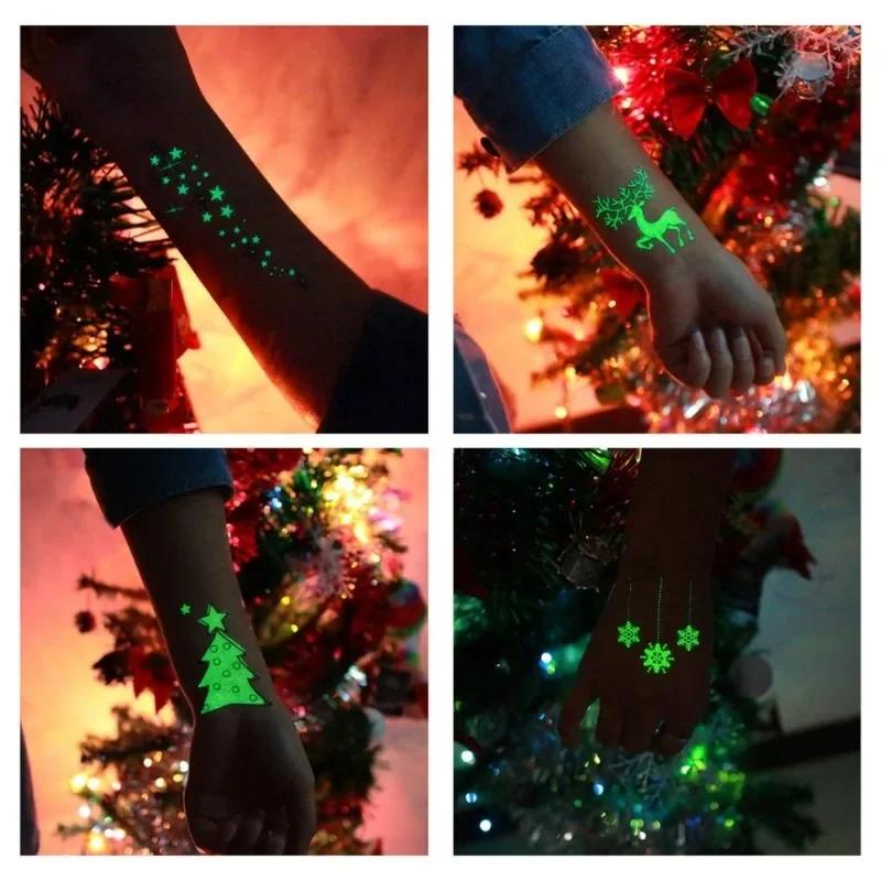 1 Peça Adesivos de Tatuagem Temporária Luminosos Natal Enfeite de Feliz Natal Decoração de Árvore de Natal para Casa Ano Novo 2019