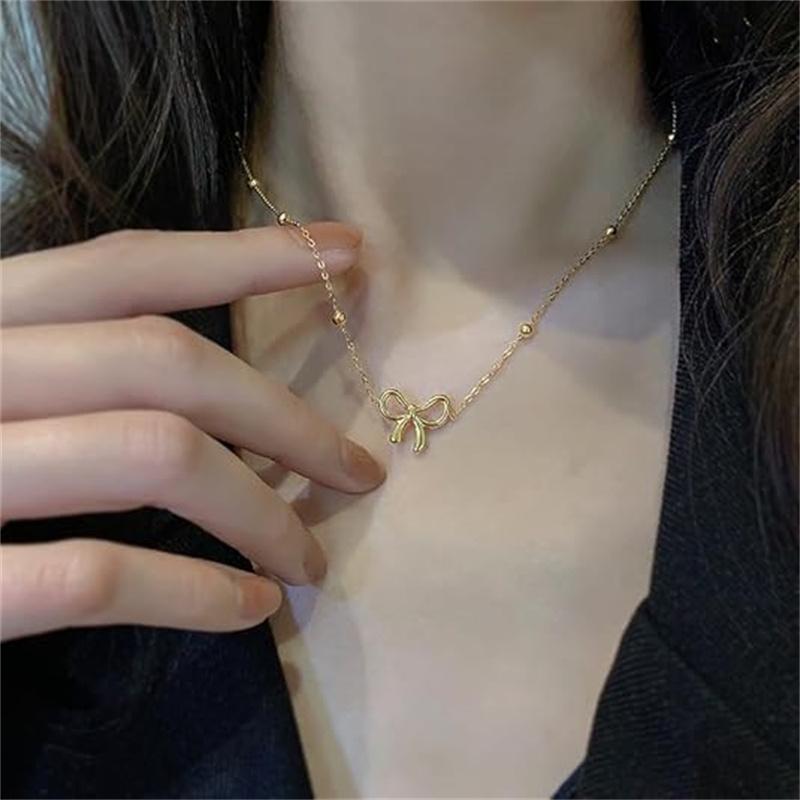 Gold Bow Earrings Necklace Bracelet Trendy Bowknot Ribbon Pearl Choker Necklace Trendy Bow Stuff