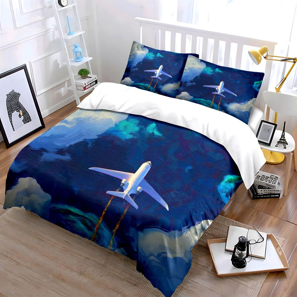 Airplane Journey Themed Set Soft Comfortable Duvet Cover Bedding Set Included 1*Duvet Cover & 2*Pillowcases, Gift