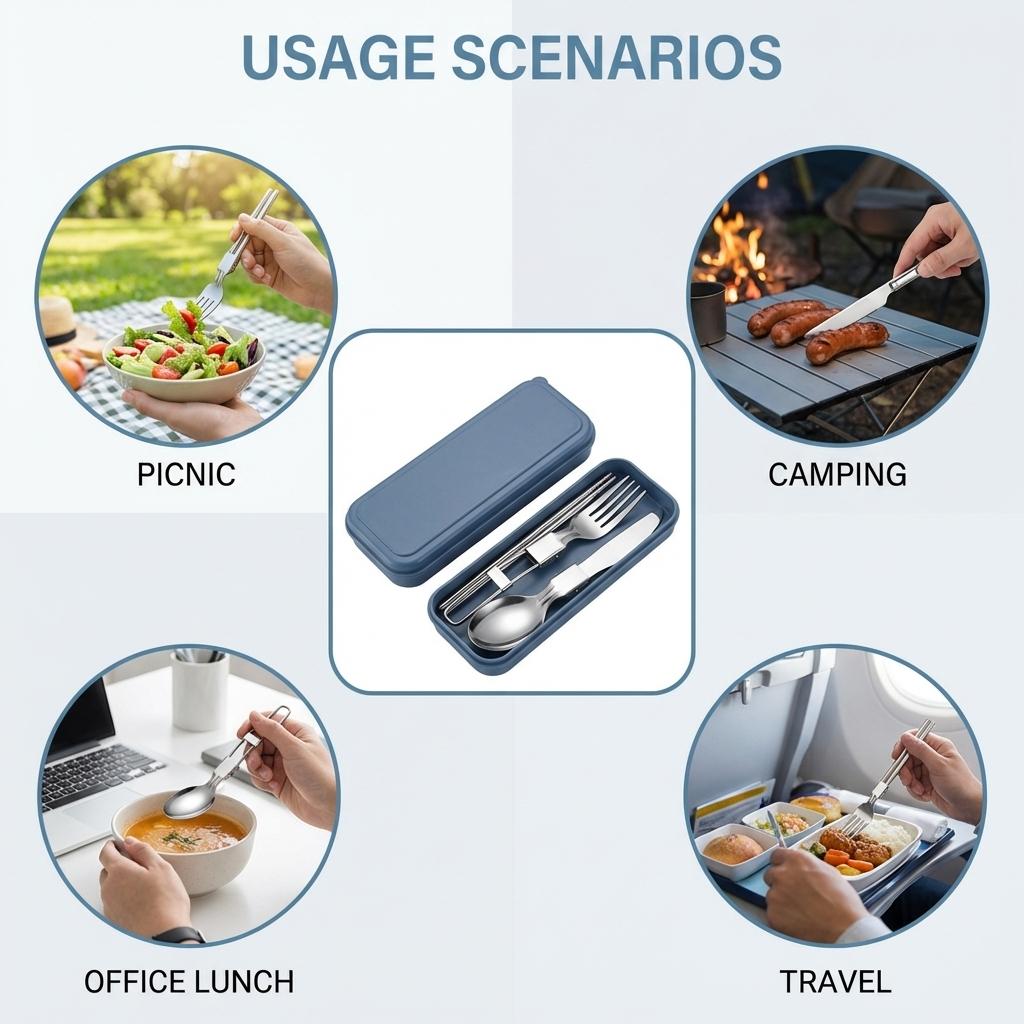 Stainless Steel Portable Cutlery Set 304 Material Foldable Design For Picnic Camping