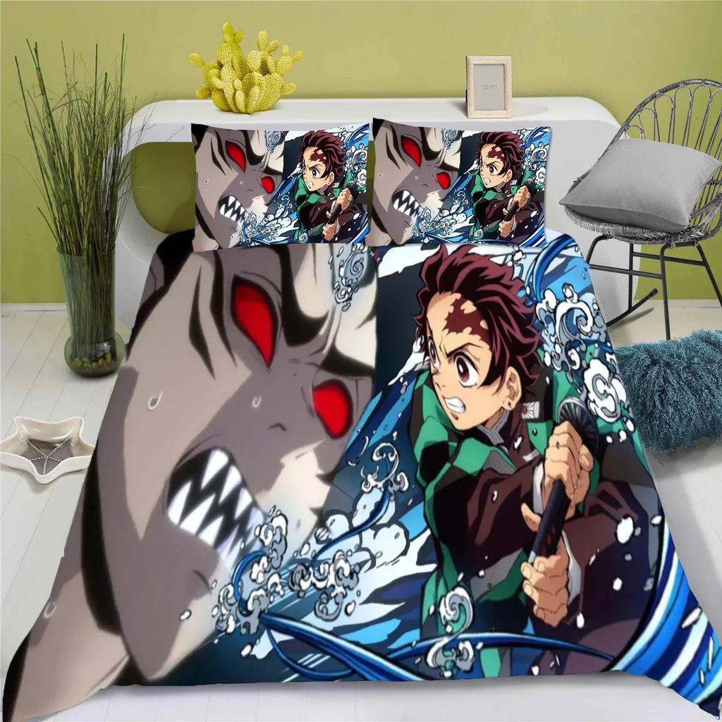 Demon Slayer Kimetsu No Yaiba Cartoon Quilt Cover Printed Breathable Bedding Custom Home Baby Bedroom Comforter Boys