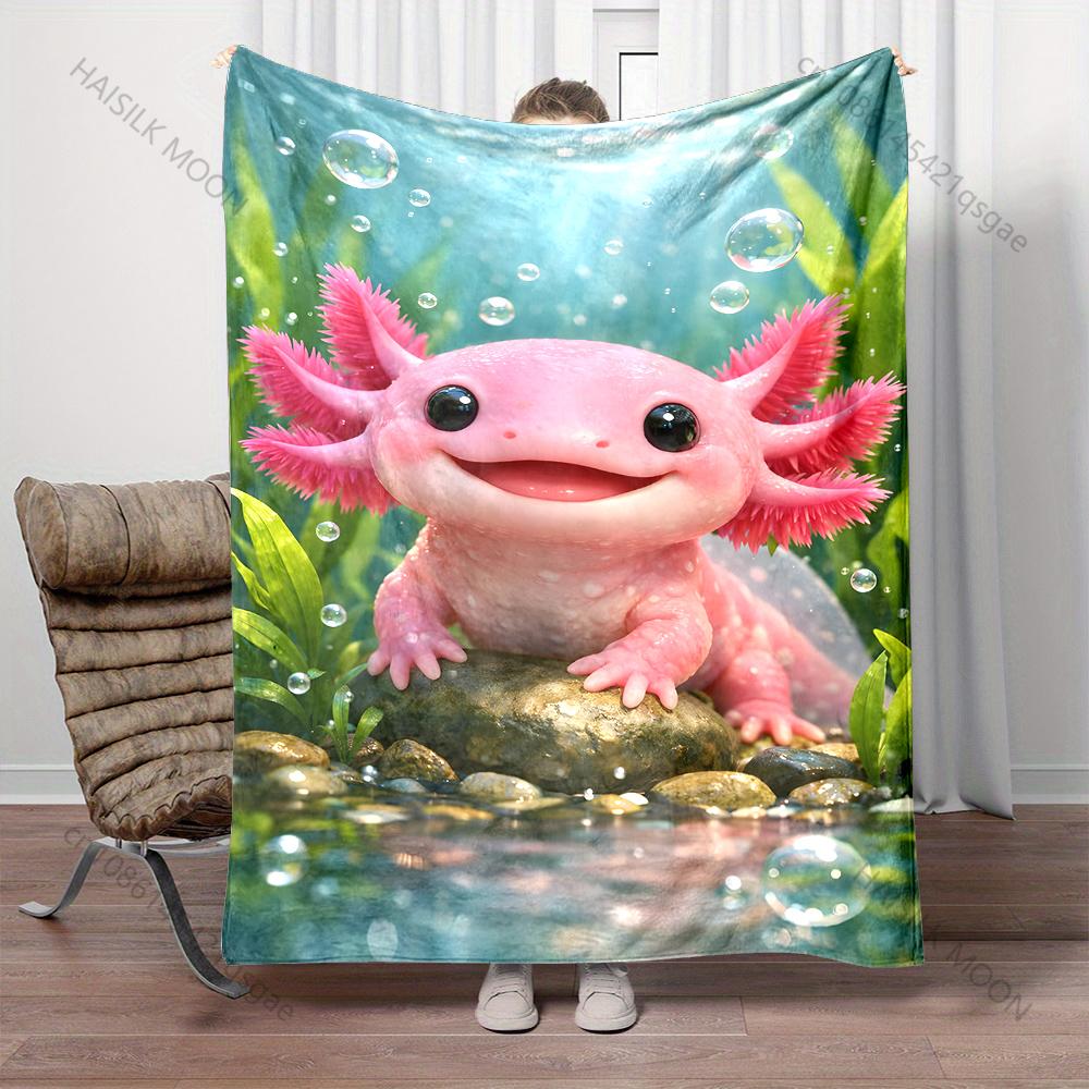 1PC Pink Axolotl Playing Underwater Blanket Suitable for Home Bedroom Sofa Travel Camping Blanket Various Sizes for Gifts