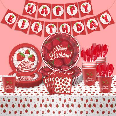 Fruit Theme Strawberry Summer Party Tableware Set Disposable Paper Plate Paper Cup Paper Towel Flag Tablecloth