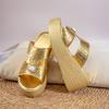 Fashion Gold Cross Band Wedges Sandals for Women Large Pearl Patent Leather Chunky Platform Slippers Thick Sole Non Slip Party Shoes
