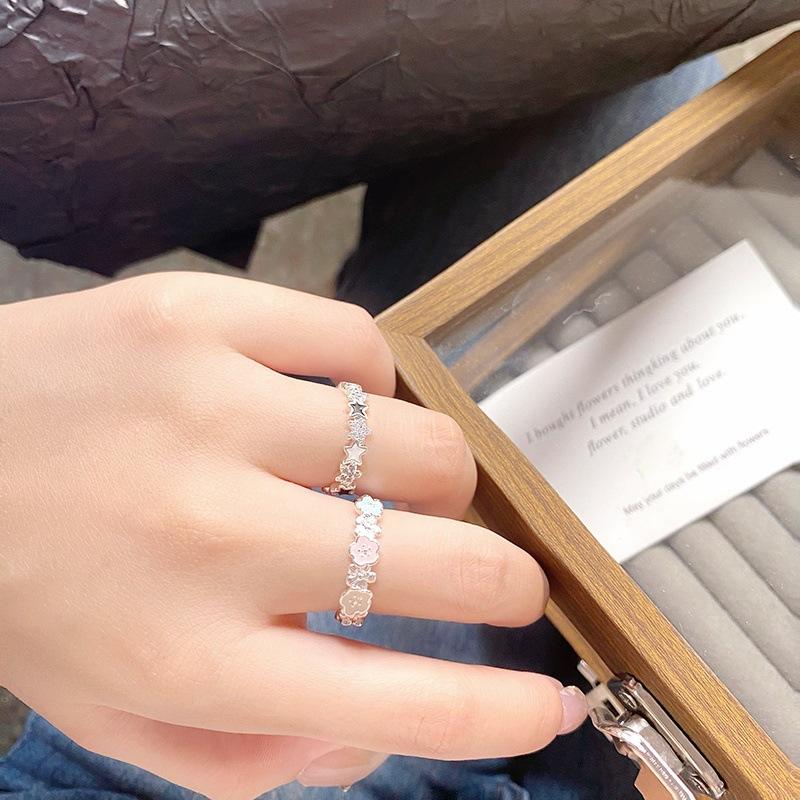 Dopamine Dripping Oil Opening Flower Star Ring Female Niche High Sense Index Finger Ring Folding Wearing Light Luxury Ring