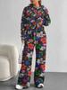 Flowers European, American Autumn and Winter Casual Long-sleeved Suit Women's Hooded Sweater Trousers Two-piece Set
