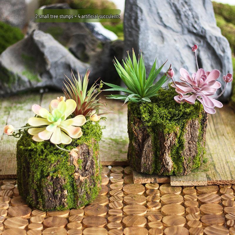 Forest Style Artificial Tree Stump with Moss Bark - Kindergarten and Country Style Decorative Ornament, Perfect for Landscaping or Inserting Flowers.