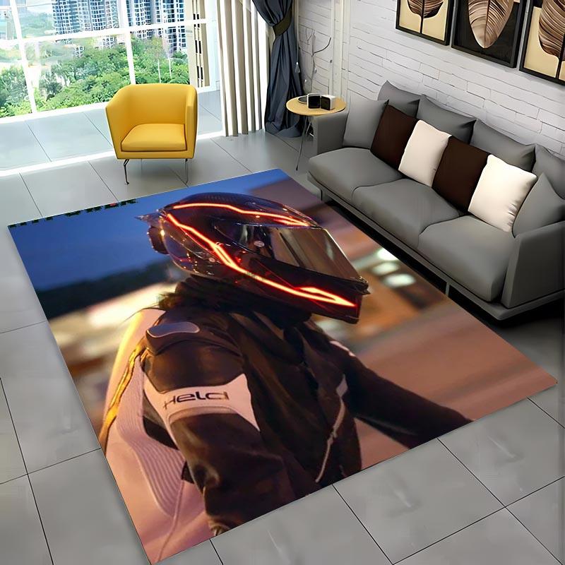3D Printing Cool Motorcycle Helmet Carpets for Home Living Room Children's Bedroom Sofa Doormat KitchenFloor Rugs Anti-slipDecor