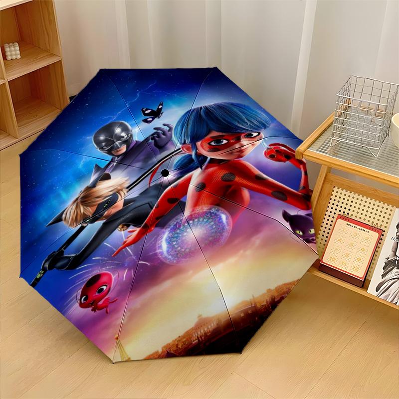 Miraculous Ladybug Print 8?Ribs Automatic Umbrella Wind Resistant Lightweight Folding Umbrella For Outdoor Travel
