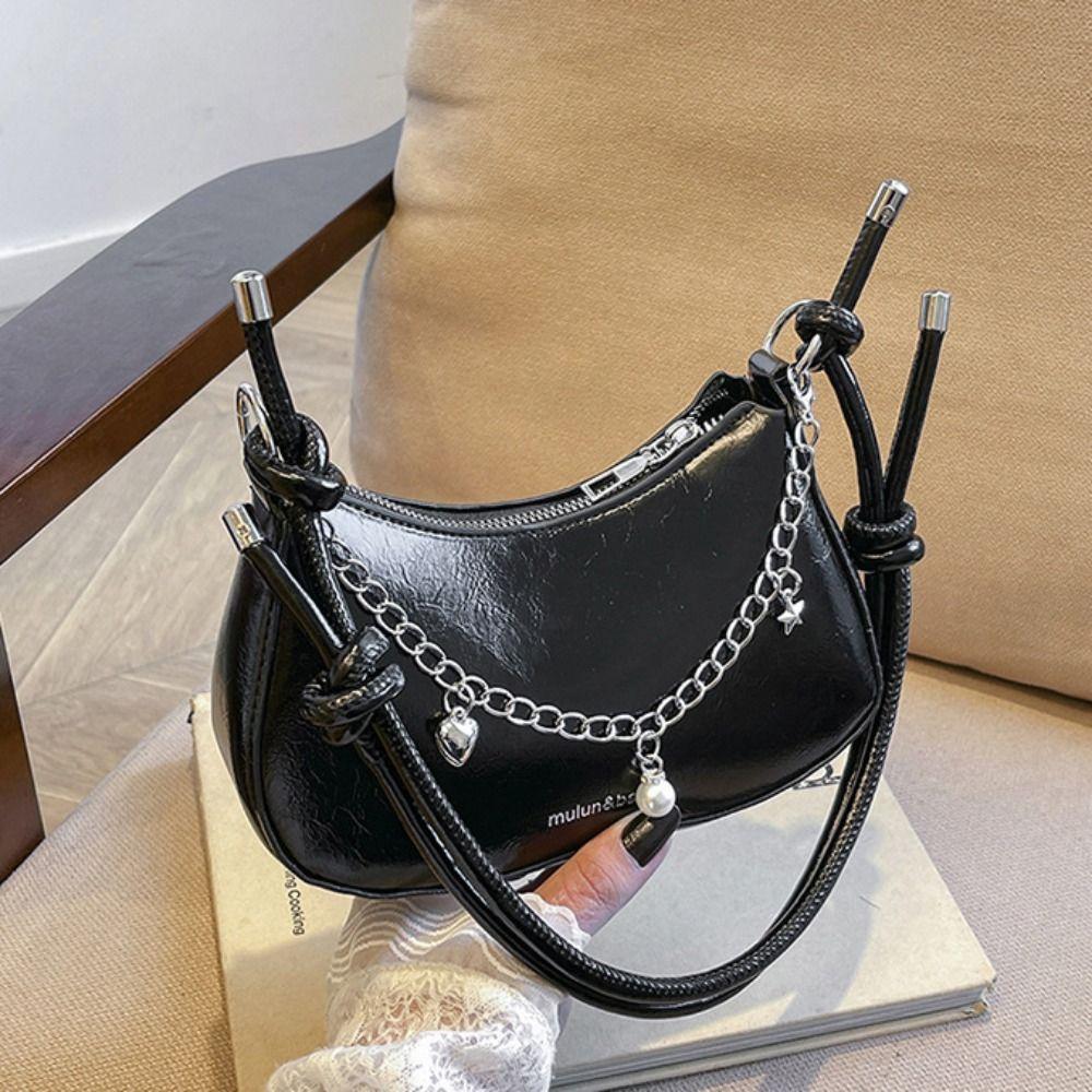 Classic Half Moon Underarm Bag Elegant Y2K Shoulder Bag Casual Silver Tote Bag Shopping