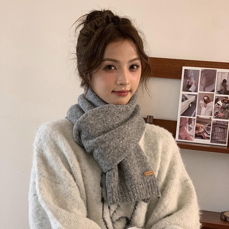 New solid color imitation cashmere scarf women's winter thickened warm versatile advanced sense age reduction cold scarf tide
