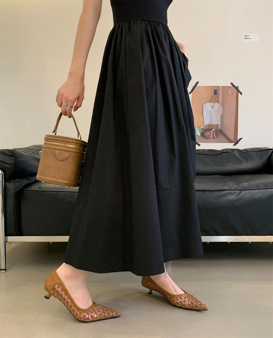 

French niche high heels summer 2025 retro hollow mesh breathable pointed head shallow mouth thin heel bag head sandals 39 коричневый