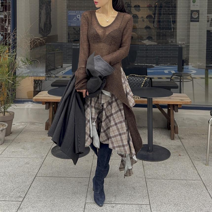 2026 Korean Chic Retro Plaid Asymmetrical Skirt