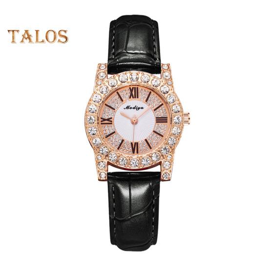 

Женские модельные часы со стразами, круглый циферблат, римские цифры, ремешок из искусственной кожи, элегантные женские кварцевые наручные часы, модные украшения, подарок на день рождения чёрный