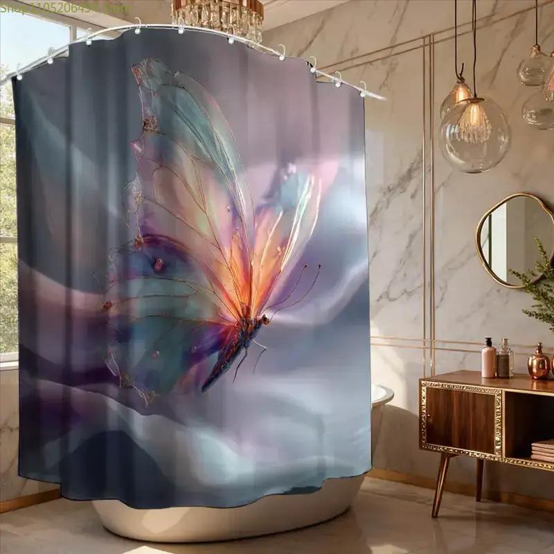 1pc Bathroom Shower Curtain, Butterfly Garden Visit Experience, Fantasy Festival Shower Curtain, Includes 12 Hooks, 180*180cm