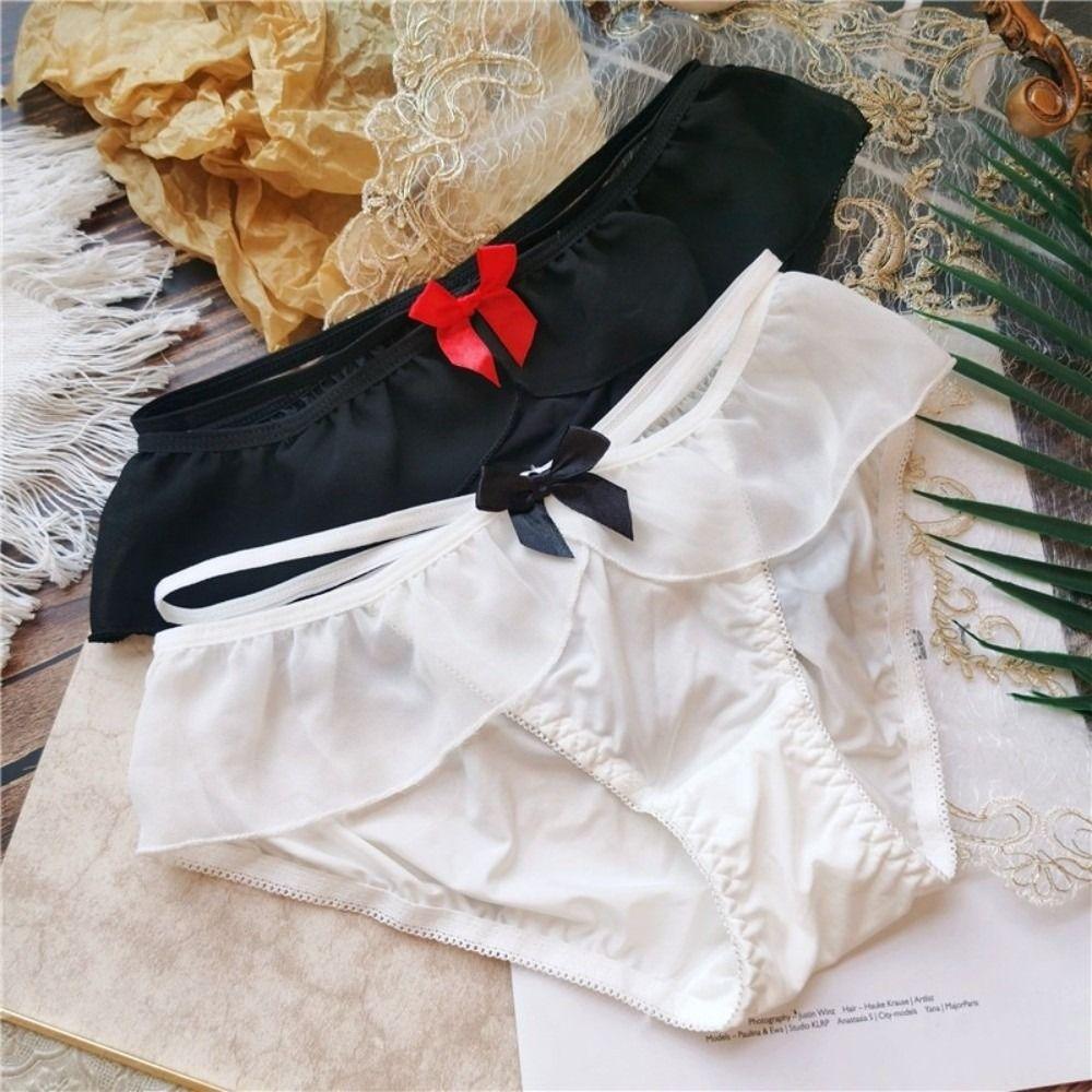Solid Colors Girls Fitness Bow Ice Silk Low-Rise Thong Female Lingerie Underwear Lolita Panties