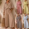 European and American Women's Clothing Summer New Fashion Striped Women's Long-sleeved Shirt Loose Pants Two-piece Set