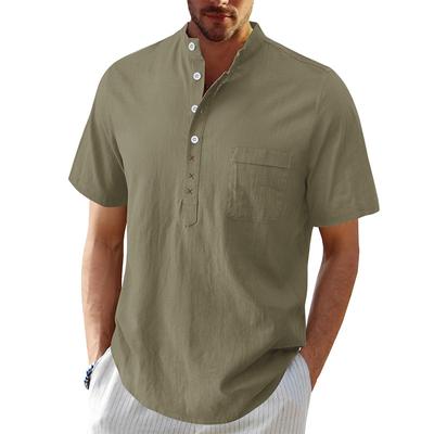 Pánské košile henley s límcem košile s krátkým rukávem ležérní letní plážové topy košile základní tričko jednobarevné pohodlné pulovrové tričko se 4 knoflíky pro muže