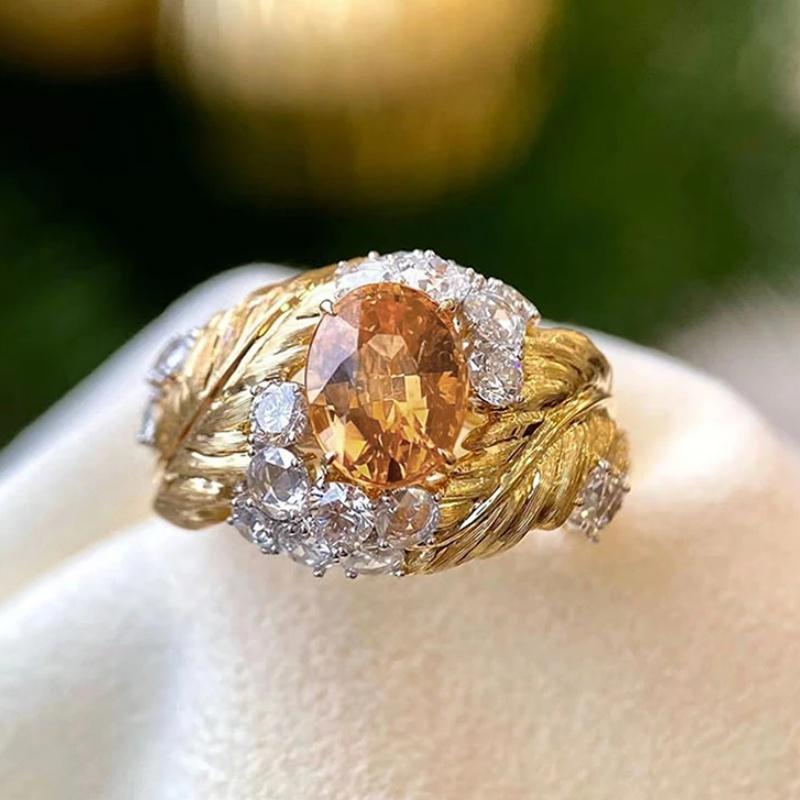 Huitan Delicate Brilliant Rings Luxurious Opulent Champagne Cubic Zircon Accessories for Women Noble Engagement Wedding Zircon