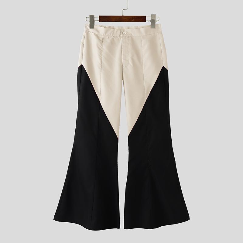 

INCERUN Мужские повседневные длинные брюки-клеш с высоким поясом на молнии и пэчворком 2XL