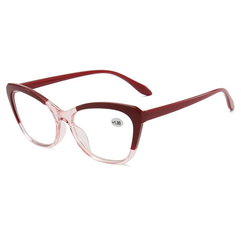 Elegant Cat Eye Reading Glasses for Women Chic Color Block Frame Clear Lens Fashionable Computer Screen Presbyopia 0 To 4.0