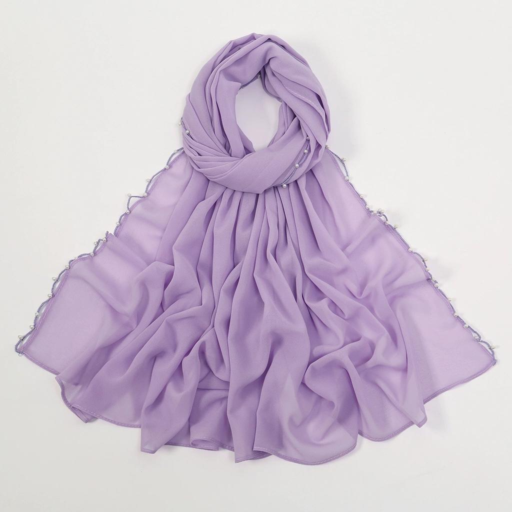 Malaysia Indonesian New Pearl Chain Chiffon Headscarf Shawl Turban Head Wraps