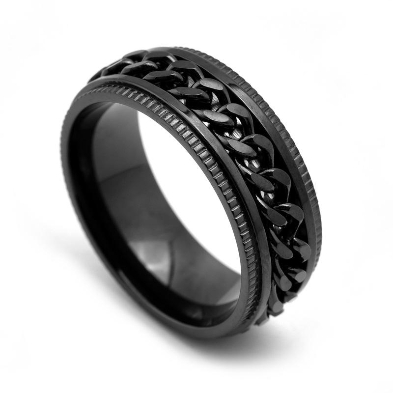Anneau Engrenage Chaîne Rotatif Acier Titane Hommes Élégant Gothique Punk Bijoux