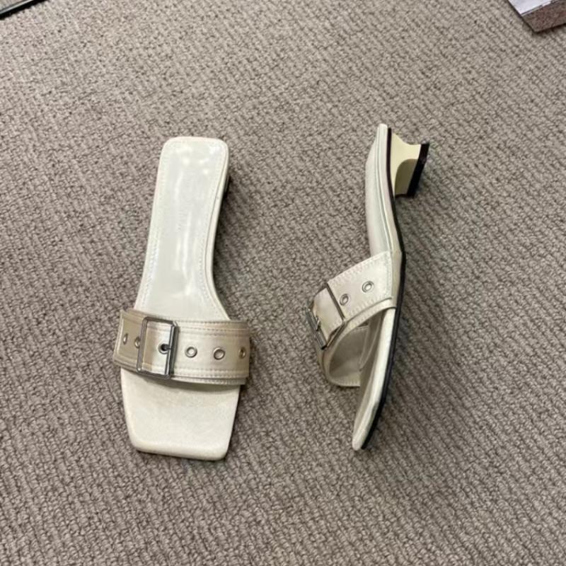 2024 New Women's Shoes Fashion Women's Slipper Black Luxury Sandals Flat Sexy Square Toe Outdoor Beach Slipper Zapatos De Mujer