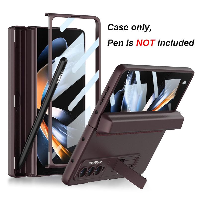 Fold Pen Holder Hinge Case for Samsung Galaxy Z Fold 4 5G Bracket Stand Case Hard PC Cover Glass Film