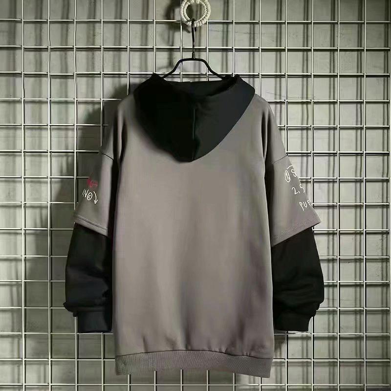 Autunno e Inverno Retro Marea Marca Tendenza Felpa in Pile Finto Due Pezzi da Uomo Ins Abbinamento Colori Versione Coreana Felpa con Cappuccio Larga