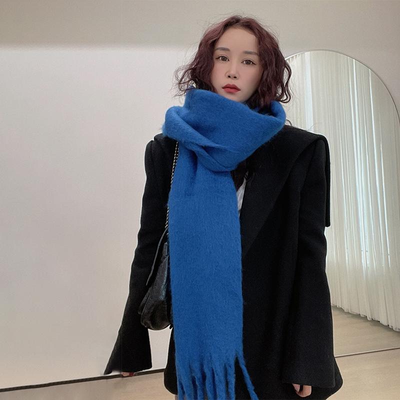 Kostkovaný šátek jednobarevný Dámský zimní tlustý šál z imitace kašmíru Korejský styl Teplý šátek na krk