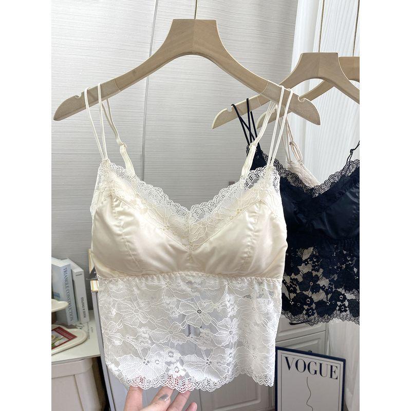 

Кружевной топ-камисоль Pure Desire с нагрудными подушечками, женское нижнее белье, открытая спина, красивая спина, нижнее белье, бюстгальтер, интегрированный секси базовый топ White Free size (45.00 kg-62.50 kg