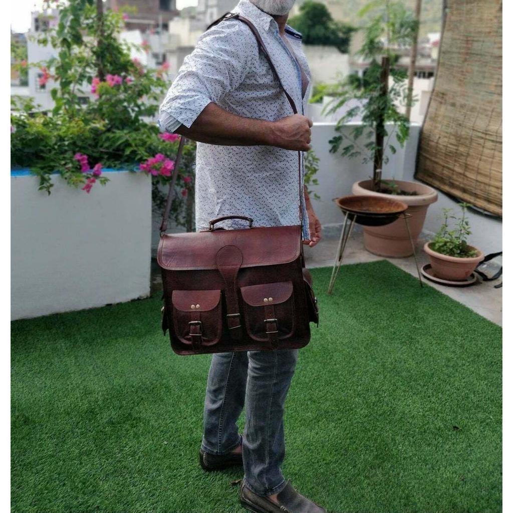 Geantă de umăr pentru laptop, noi, pentru computer mare, pentru bărbați, din piele maro, de epocă