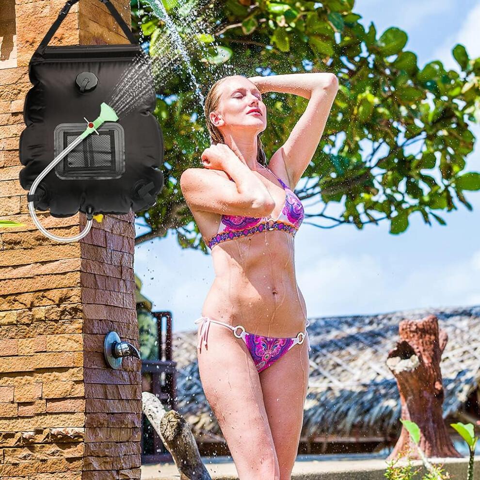 Portable Solar Heating Shower Bag, 20L Outdoor Camping Shower Bag With Detachable Hose And On-Off Slide Nozzle, Suitable For Camping Fishing Mountaine