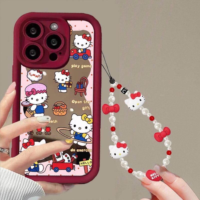 Mirror Makeup Hello Kitty Bracelet Phone Case For Xiaomi MI 15T POCO X8 Pro Max Ultra F7 M7 X7 X5 F5 X6 PRO M6 C40 5G Cute Cover