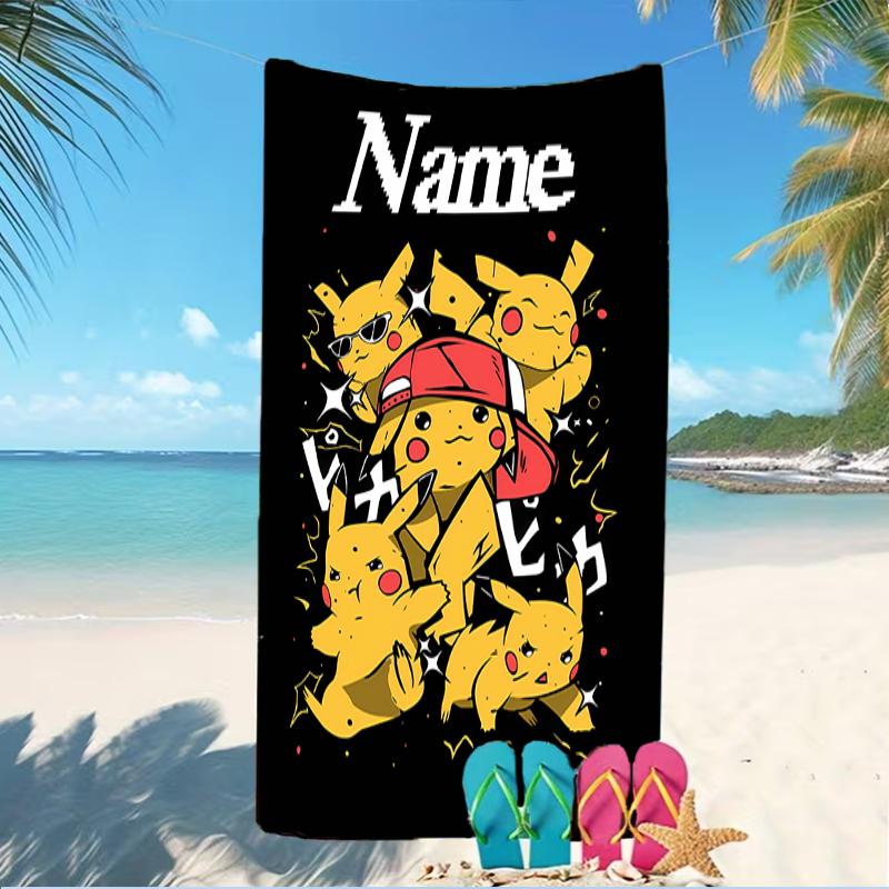 Customizable personalized beach towels Pokémon Pikachu themed designs.Suitable for the beach, yoga, sports;ideal as beach accessories