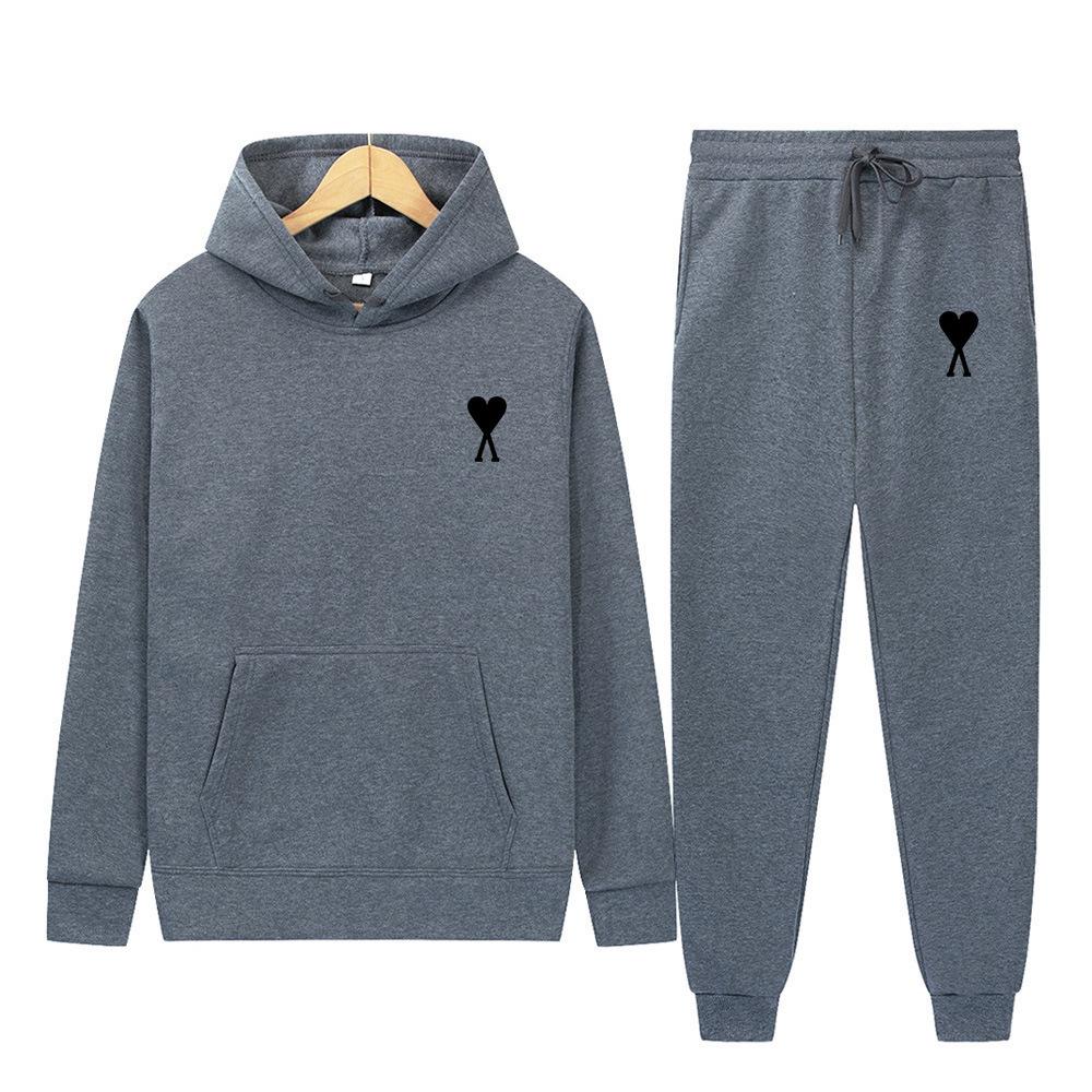 Trendy Classic Style With Heart Print Both Men Women Couple Hooded Sweatshirt Set