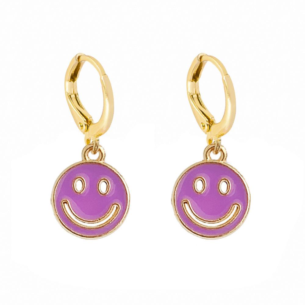 Stylish Smiley Face Earrings Colorful Alloy Geometric Shapes Perfect Gift