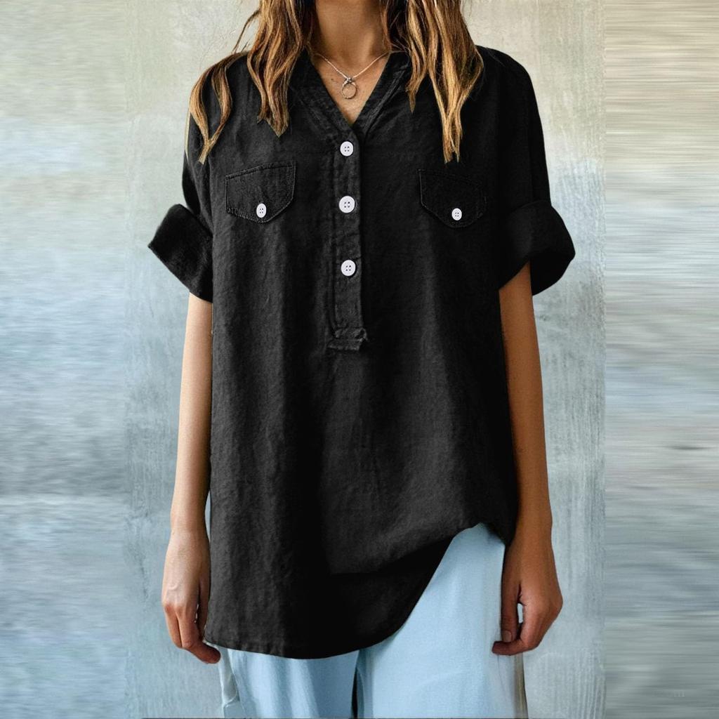Women's Fashion Loose Casual Summer V-neck Short Sleeve T-shirt