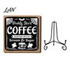 Desktop Ornaments for Home Halloween Coffee Bar Wooden Sign with Iron Display Stand Corner Small Plaques Counter Tabletop Decor, Rustic Wood